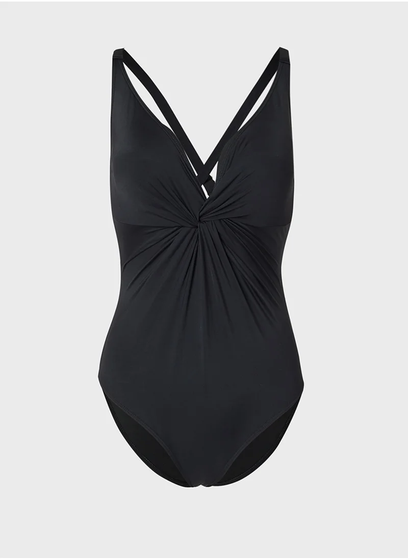 جينجر Plunge Neck Ruched Swimsuit