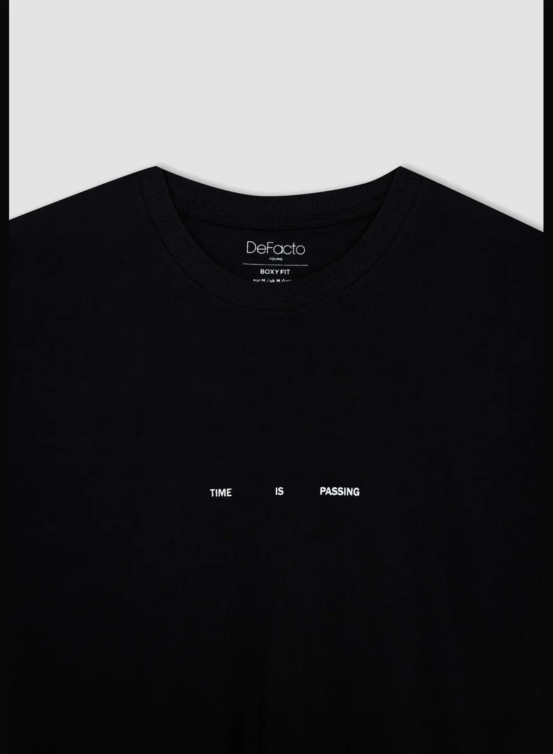 DeFacto Boxy Fit Short Sleeve Back Slogan Print T-Shirt