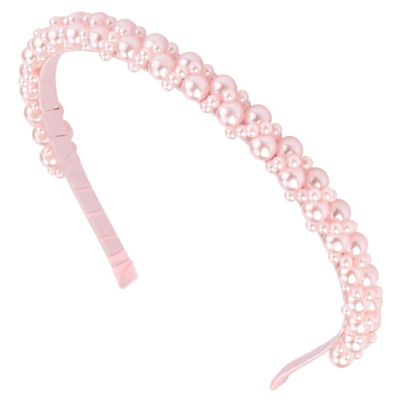 Hapdoo Pink Pearl Headbands for Women Girls, Cute Beads Headband with Faux Pearl for Wedding Bride, Fashion Beaded Bling Hairbands Hair Hoop Accessories for Birthday - Image 1