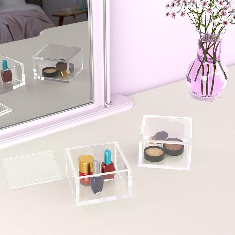 NIUBEE Small Acrylic Box with Lid, Clear Box Square Container to Hold Staples, Highlighters, Adhesive Tape, Paper Clips, Stamps, Stackable Mult-Purpose for Office and Home (Small) - Image 5