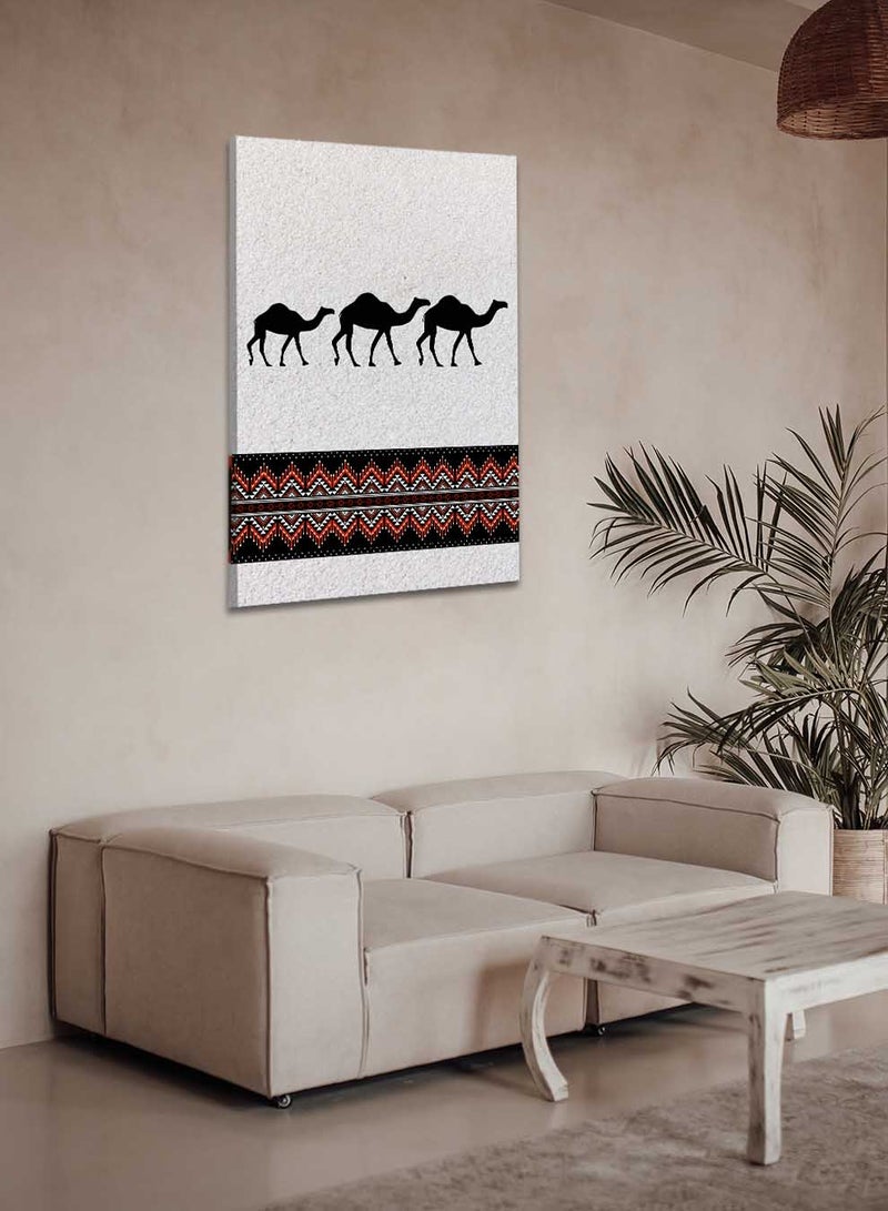 LOWHA Canvas Wall Art Stretched Over Wooden Frame Depicting Camels with a Saudi Inspired Design - Image 2