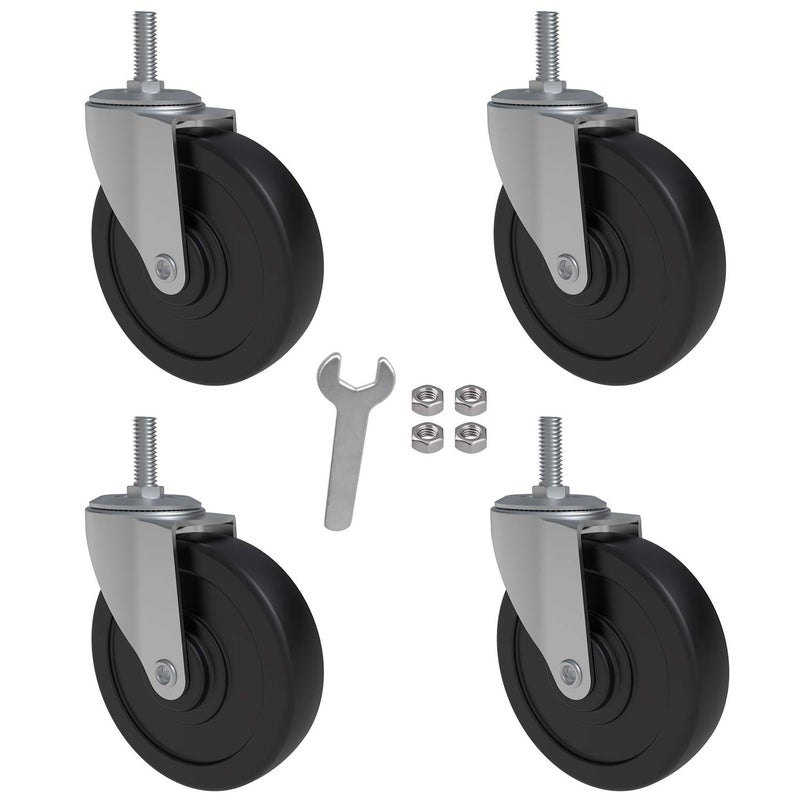 AAGUT 4 Inch Rubber Swivel Stem Caster, 1/2"-13x1.5 Threaded Stem, 4 Pack with 4 Nuts and 1 Spanner