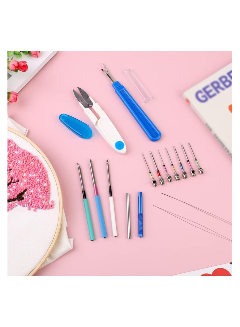 SOLARAE 10 Pieces Punch Needle, Punch Needle Tool with Seam Ripper, Needle Threader, Thimble and Scissor, Magic Embroidery Pen for Embroidery Floss Cross Stitching Beginners - Image 3