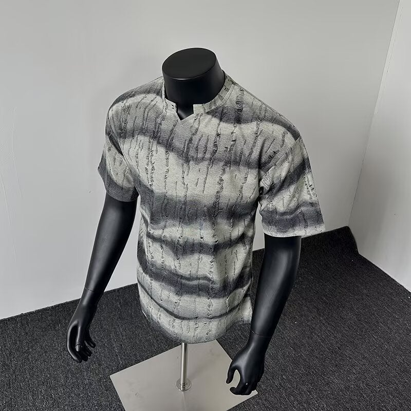 Striped Plus-Size Short-Sleeve Men's Trendy 2025 New T-Shirt Summer Cool Ripped Loose Fashion Versatile Half-Sleeve - Image 4