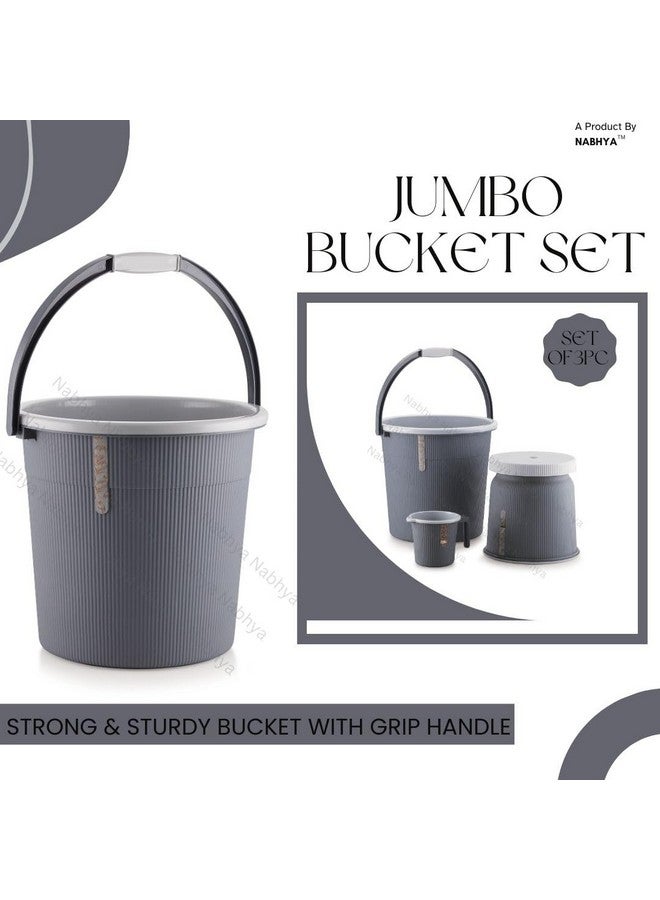 Nabhya مجموعة حمام فاخرة كاملة من نبهيا نيوتن 3 قطع وملحقات للمنزل والمطبخ والحمام تشمل دلو سعة 25 لتر، كرسي مرتفع كبير، وكوب سعة 1.5 لتر (أسود) - Image 4