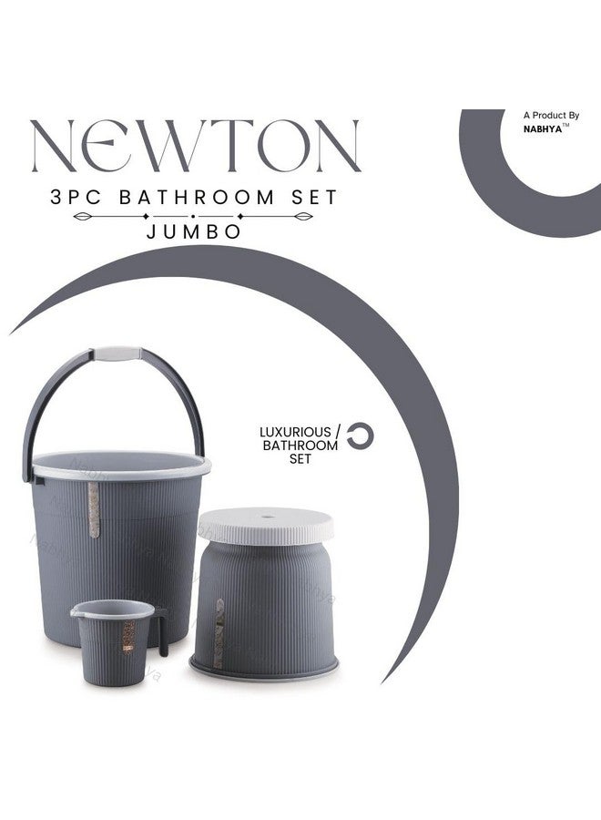 Nabhya مجموعة حمام فاخرة كاملة من نبهيا نيوتن 3 قطع وملحقات للمنزل والمطبخ والحمام تشمل دلو سعة 25 لتر، كرسي مرتفع كبير، وكوب سعة 1.5 لتر (أسود) - Image 3