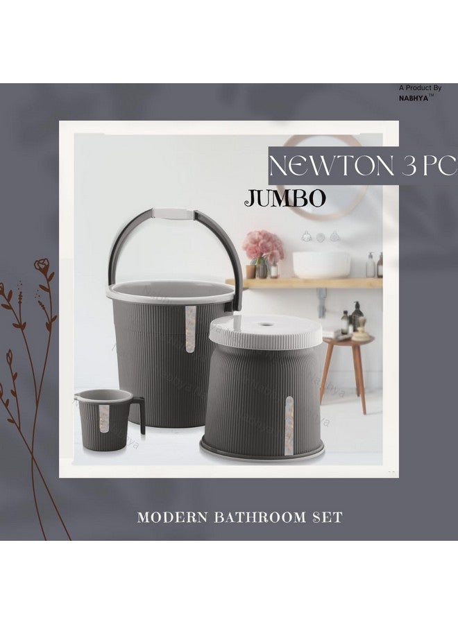 Nabhya مجموعة حمام فاخرة كاملة من نبهيا نيوتن 3 قطع وملحقات للمنزل والمطبخ والحمام تشمل دلو سعة 25 لتر، كرسي مرتفع كبير، وكوب سعة 1.5 لتر (أسود) - Image 2