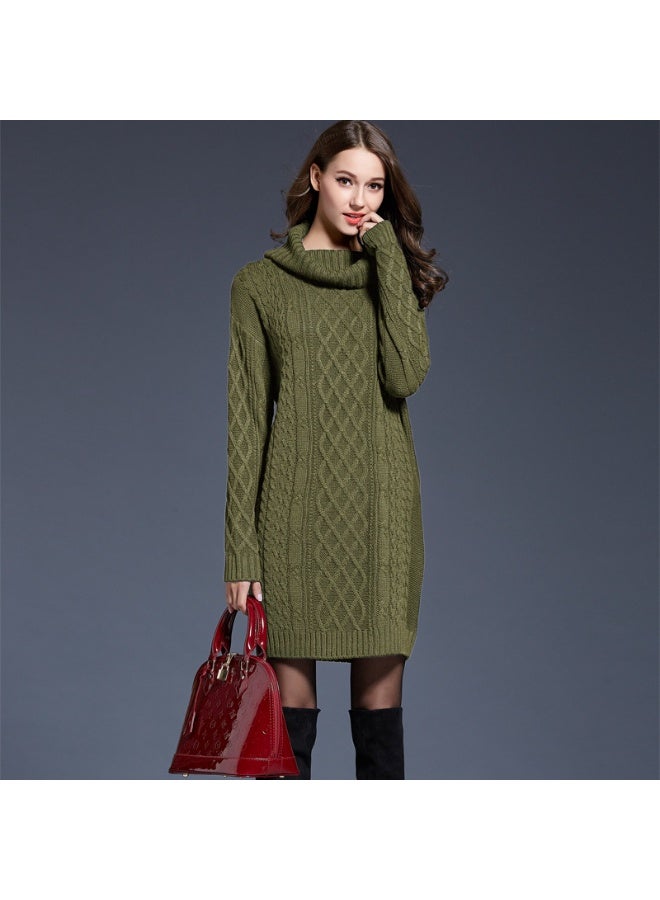 NIBEMINENT Autumn and Winter  Ladies Knitted Comfortable Casual Pile Collar Warm and Elegant Knitted Pullover Sweater Long Sleeved Dress - Image 1
