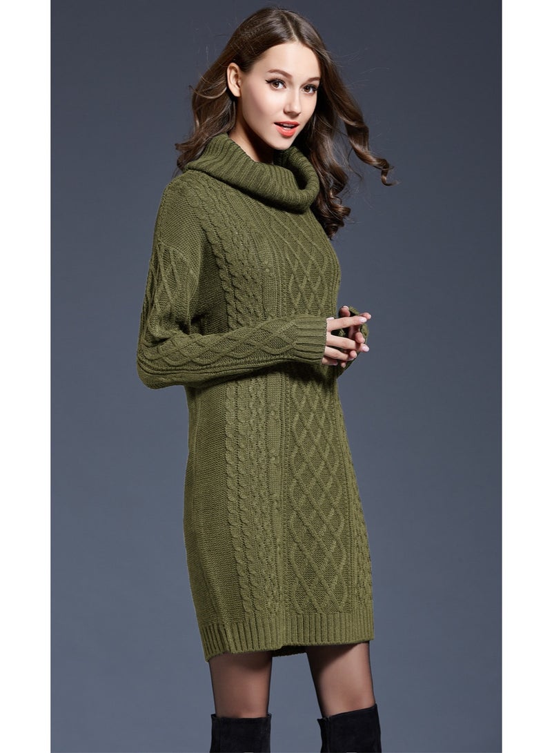 NIBEMINENT Autumn and Winter  Ladies Knitted Comfortable Casual Pile Collar Warm and Elegant Knitted Pullover Sweater Long Sleeved Dress - Image 2