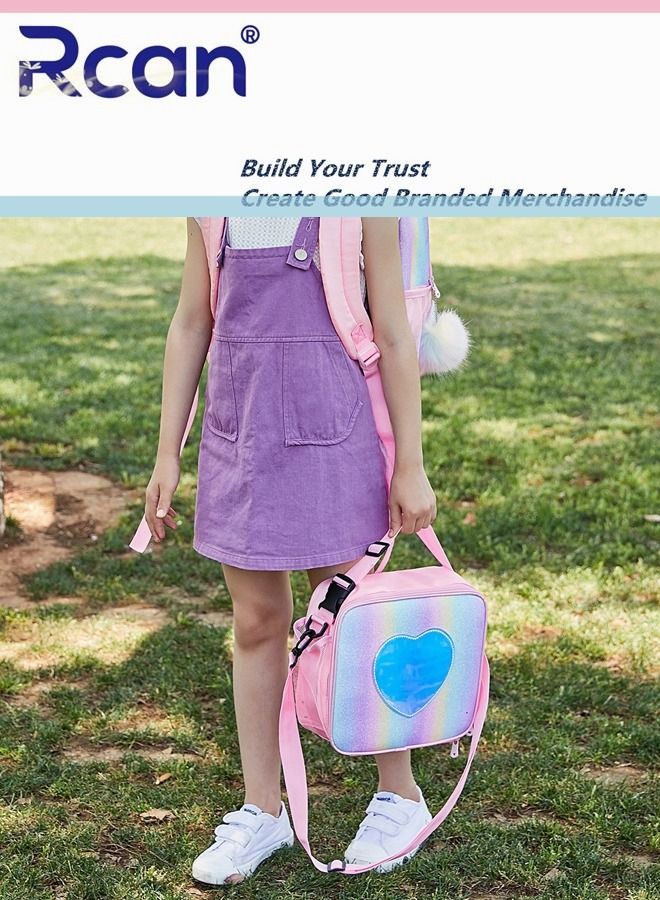 Rcan Lovely Rainbow Color Tote Bag Lunch Bag With Adjustable Shoulder Strap Portable Insulation Lunch Bag Ice Bag For Girl Women Picnic School Office - Image 5