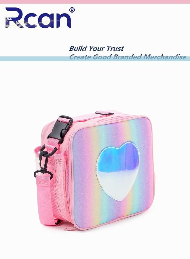 Rcan Lovely Rainbow Color Tote Bag Lunch Bag With Adjustable Shoulder Strap Portable Insulation Lunch Bag Ice Bag For Girl Women Picnic School Office - Image 2