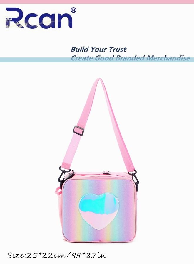 Rcan Lovely Rainbow Color Tote Bag Lunch Bag With Adjustable Shoulder Strap Portable Insulation Lunch Bag Ice Bag For Girl Women Picnic School Office - Image 3