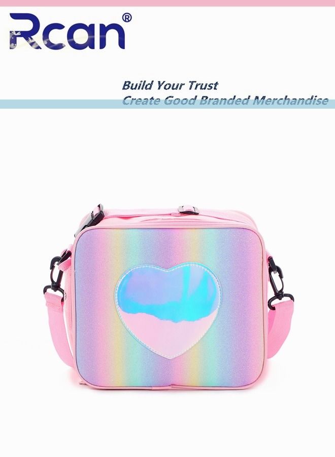 Rcan Lovely Rainbow Color Tote Bag Lunch Bag With Adjustable Shoulder Strap Portable Insulation Lunch Bag Ice Bag For Girl Women Picnic School Office - Image 1