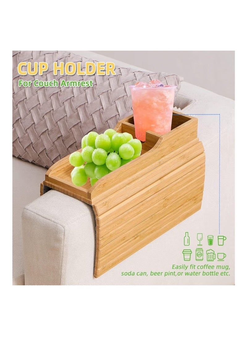 Exrp Couch Cup Holder, Anti Falling Couch Drink Holder, Natural Bamboo Sofa Cup Holder Armrest Tray, Portable Couch Arm Tray Table for Remote/Snacks/Cellphone/Drinks/Cup - Image 5