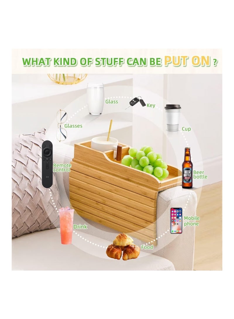 Exrp Couch Cup Holder, Anti Falling Couch Drink Holder, Natural Bamboo Sofa Cup Holder Armrest Tray, Portable Couch Arm Tray Table for Remote/Snacks/Cellphone/Drinks/Cup - Image 4