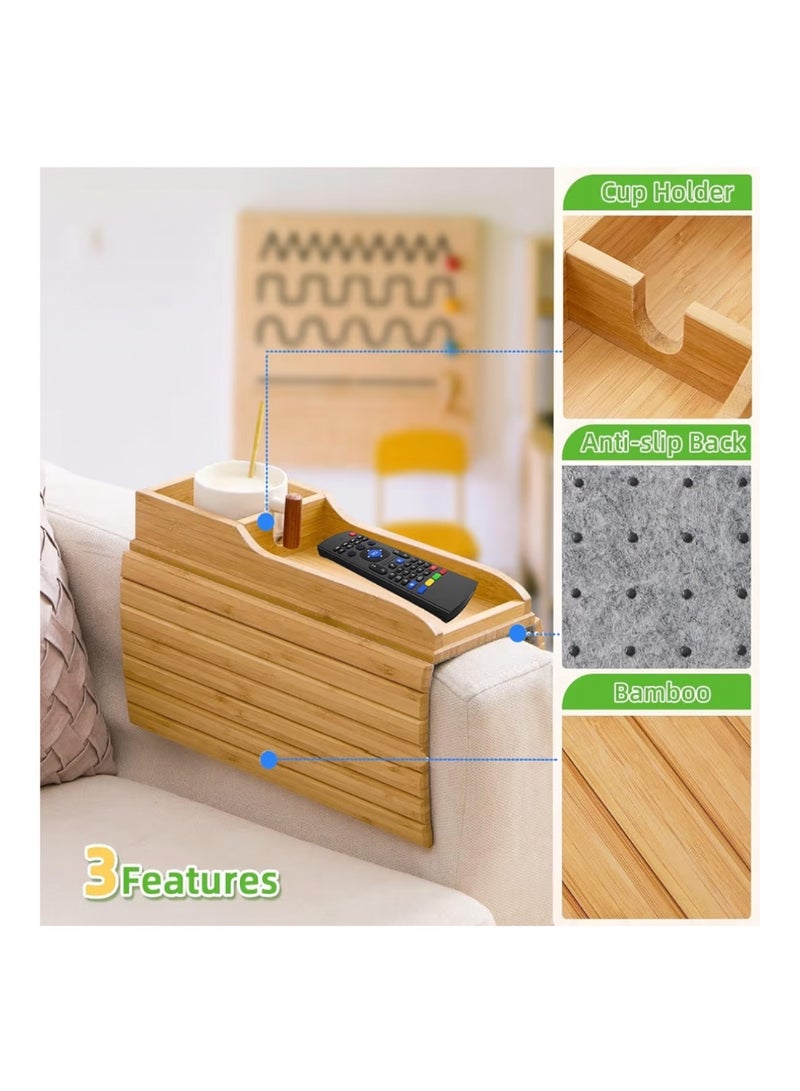 Exrp Couch Cup Holder, Anti Falling Couch Drink Holder, Natural Bamboo Sofa Cup Holder Armrest Tray, Portable Couch Arm Tray Table for Remote/Snacks/Cellphone/Drinks/Cup - Image 3