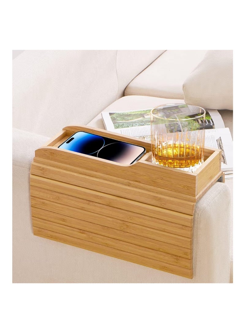 Exrp Couch Cup Holder, Anti Falling Couch Drink Holder, Natural Bamboo Sofa Cup Holder Armrest Tray, Portable Couch Arm Tray Table for Remote/Snacks/Cellphone/Drinks/Cup - Image 2