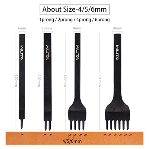 WUTA Leather Hole Punch Tool Pricking Iron Hole Puncher 6mm 1/2/4/6 Prong Tooth Lacing Diamond Stitching Chisel Set for DIY Leather Craft Kits (Black) - Image 5