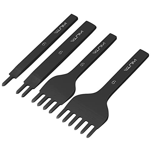 WUTA Leather Hole Punch Tool Pricking Iron Hole Puncher 6mm 1/2/4/6 Prong Tooth Lacing Diamond Stitching Chisel Set for DIY Leather Craft Kits (Black) - Image 1