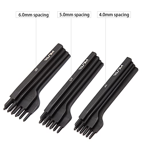 WUTA Leather Hole Punch Tool Pricking Iron Hole Puncher 6mm 1/2/4/6 Prong Tooth Lacing Diamond Stitching Chisel Set for DIY Leather Craft Kits (Black) - Image 2