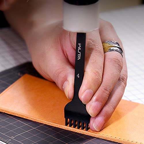 WUTA Leather Hole Punch Tool Pricking Iron Hole Puncher 6mm 1/2/4/6 Prong Tooth Lacing Diamond Stitching Chisel Set for DIY Leather Craft Kits (Black) - Image 3