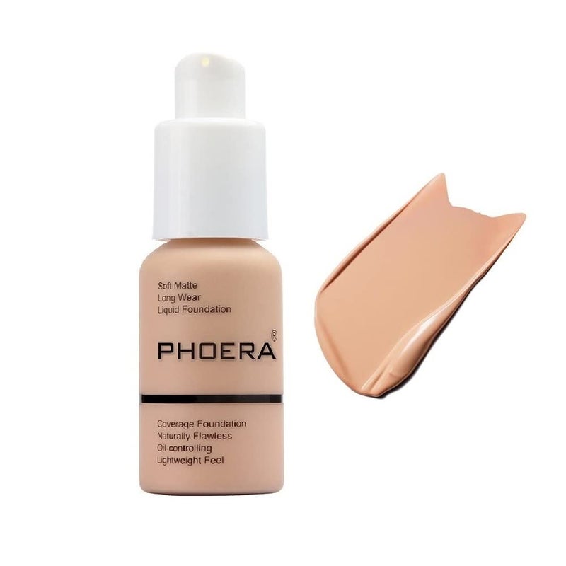JISKG PHOERA Foundation, Flawless Soft Matte Liquid Foundation Makeup for Women. (103# Warm Peach) - Image 1