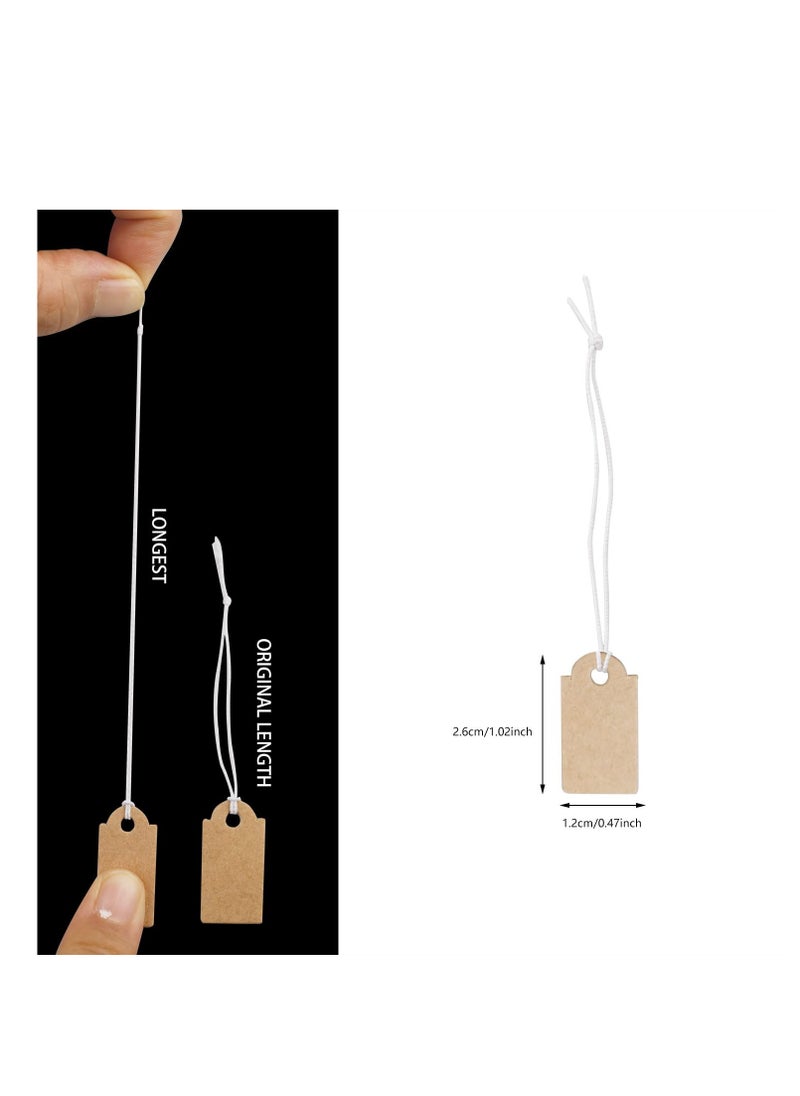 200 Pcs Mini Kraft Price Tags, Small Tags with Elastic String, Costume Jewelry Tag Labels, Gift (Brown, 1.02 x 0.47 inches)