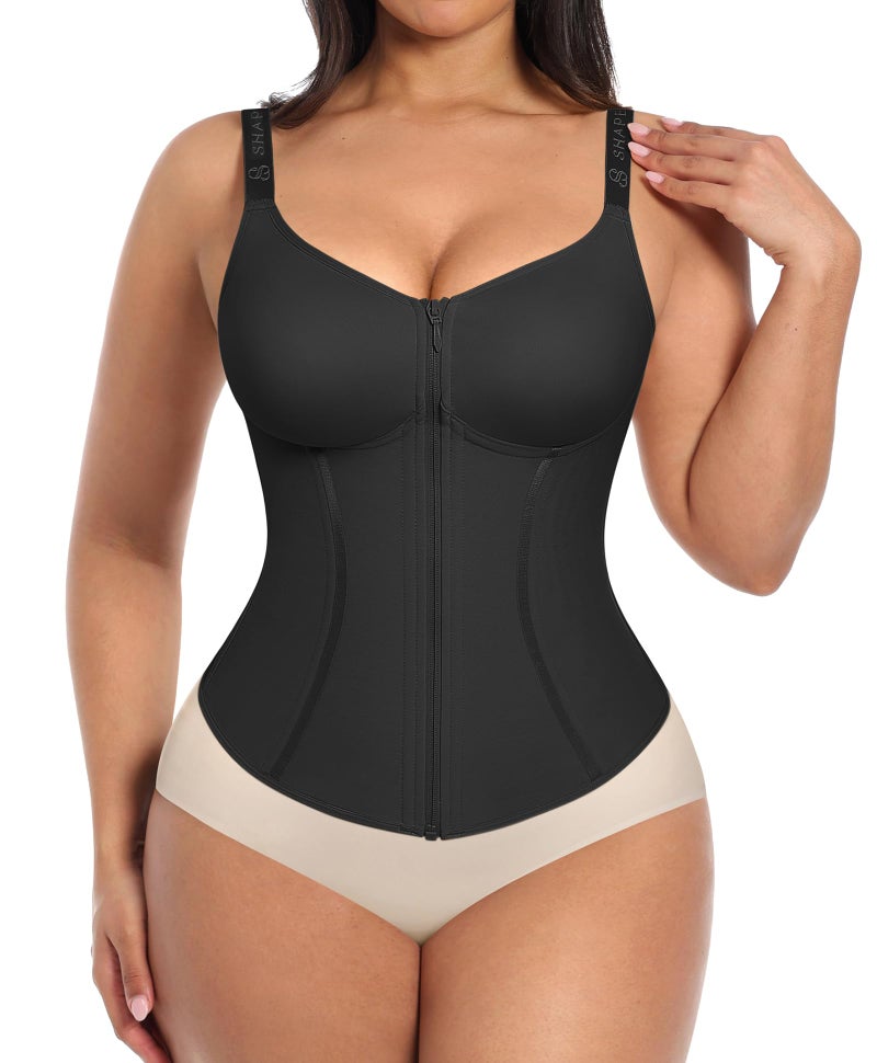 SHAPELLX Corset Tops for Women Waist Trainer Belly Fat Shapewear Tummy Control Waist Cincher Faja Body Shaper with Adjustable Straps Black - Image 1