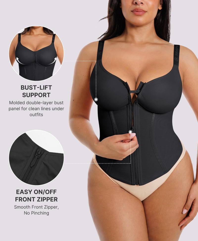 SHAPELLX Corset Tops for Women Waist Trainer Belly Fat Shapewear Tummy Control Waist Cincher Faja Body Shaper with Adjustable Straps Black - Image 4