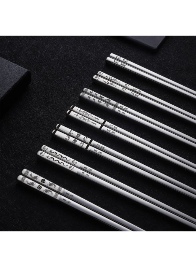 Korean-style 304 Stainless Steel Chopsticks Lengthened Home Children's Hotel Stall Heat Insulation Anti-mildew Anti-slip Hot Pot Chopsticks Logo-Color:Black Light Body-Specifications:23cm (adult)/double  - Image 5