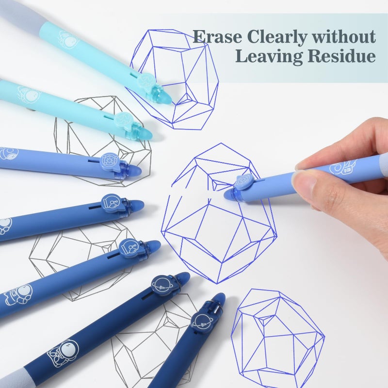 BAYTORY 8Pcs Cute Retractable Erasable Gel Pens, Blue and Black Ink Pen with Eraser Clear, Smooth Writing Comfortable to Use for Note Taking Marking Planner Crossword Puzzles (Blue) - Image 4