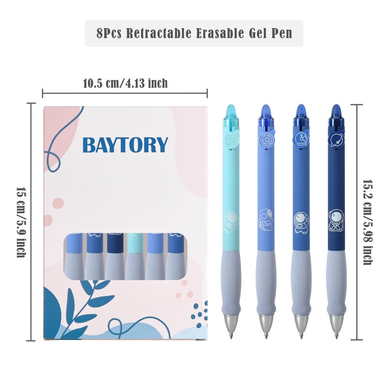 BAYTORY 8Pcs Cute Retractable Erasable Gel Pens, Blue and Black Ink Pen with Eraser Clear, Smooth Writing Comfortable to Use for Note Taking Marking Planner Crossword Puzzles (Blue) - Image 2