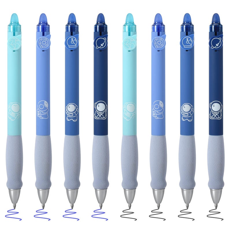 BAYTORY 8Pcs Cute Retractable Erasable Gel Pens, Blue and Black Ink Pen with Eraser Clear, Smooth Writing Comfortable to Use for Note Taking Marking Planner Crossword Puzzles (Blue) - Image 1
