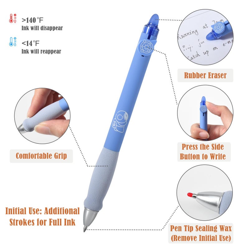 BAYTORY 8Pcs Cute Retractable Erasable Gel Pens, Blue and Black Ink Pen with Eraser Clear, Smooth Writing Comfortable to Use for Note Taking Marking Planner Crossword Puzzles (Blue) - Image 3