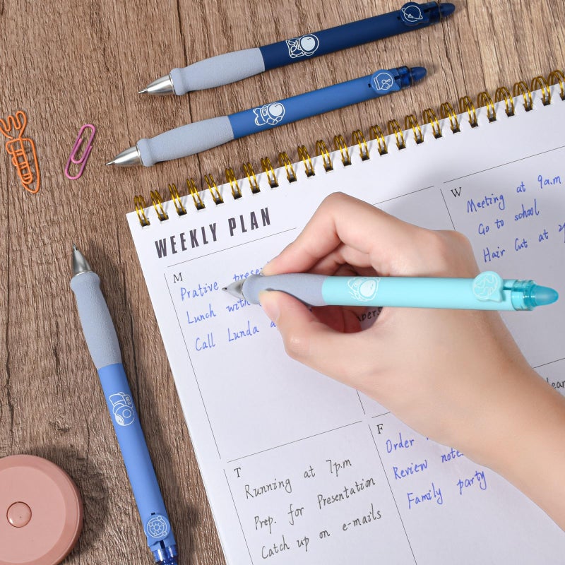 BAYTORY 8Pcs Cute Retractable Erasable Gel Pens, Blue and Black Ink Pen with Eraser Clear, Smooth Writing Comfortable to Use for Note Taking Marking Planner Crossword Puzzles (Blue) - Image 5