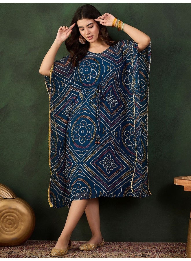 AKS Indigo Bandhani Printed Viscose Kaftan - Image 4