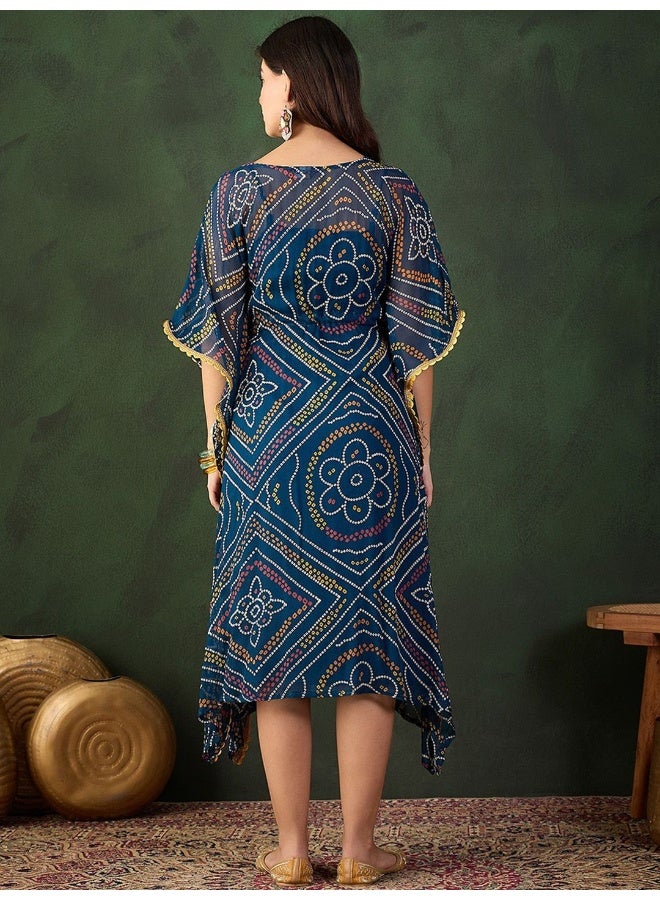 AKS Indigo Bandhani Printed Viscose Kaftan - Image 5