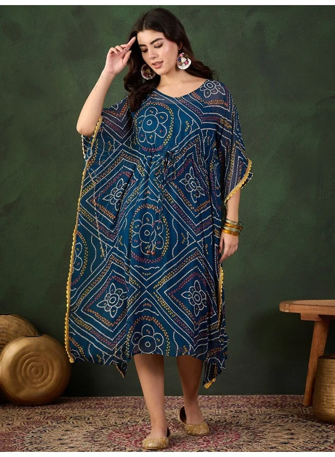 AKS Indigo Bandhani Printed Viscose Kaftan