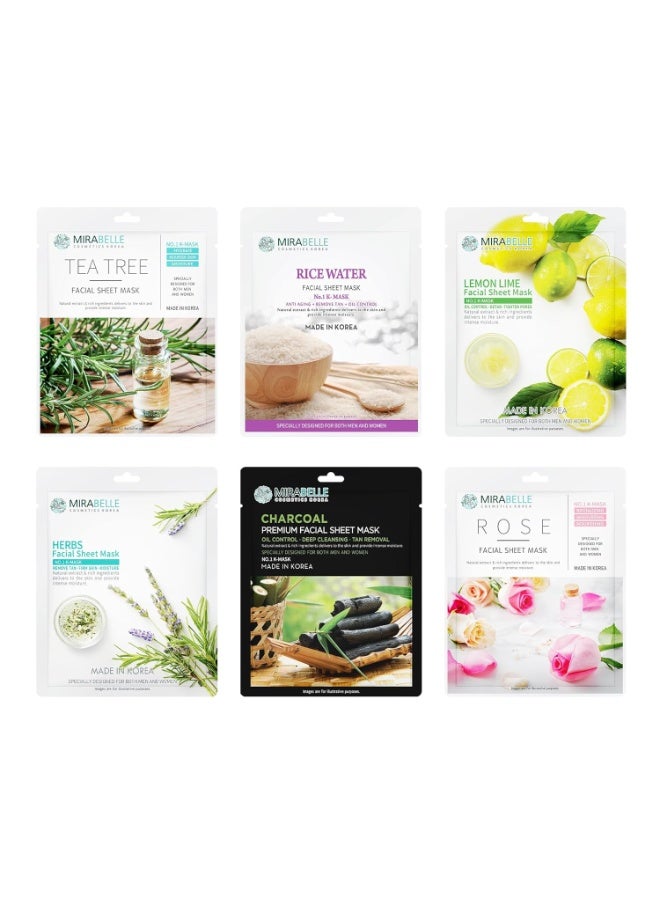 MIRABELLE COSMETICS KOREA Oily Skin Facial Sheet Mask Combo (Pack of 6) - Image 1