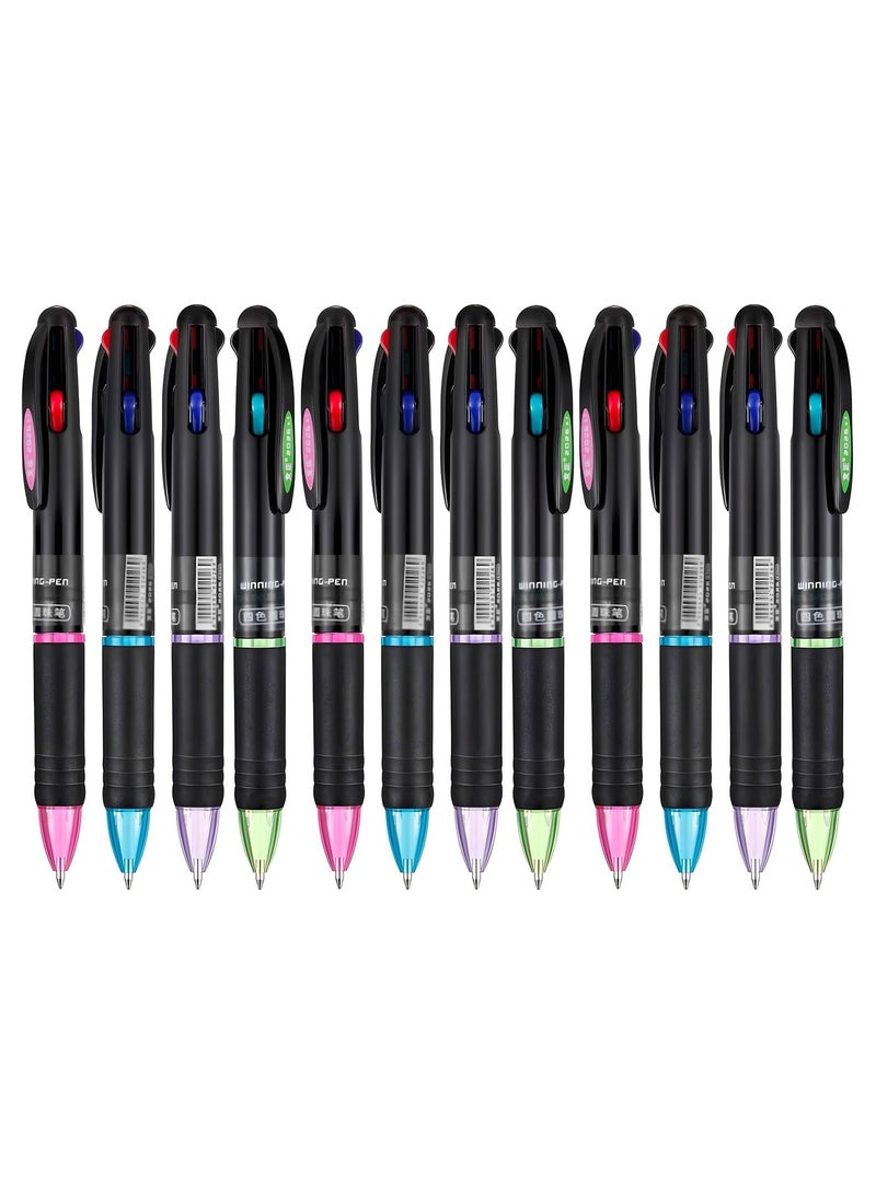 Multicolor Ballpoint Pens, 12 Pack 0.7mm Fine Tip Pens, 4 in 1 Retractable Color Ballpoint Pens, 4 Colors Gel Ink Ball Point Pen for Office, School Supplies, Planner Writing, Diary Gift - Image 1