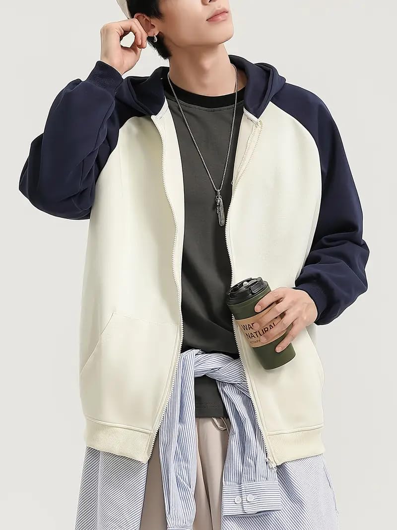 Celary Men's Colorblock Hoodie||Zip-Up Sweatshirt with Pockets ||Casual Cotton Blend Jacket for Men || Hoodie for Mens - Image 2