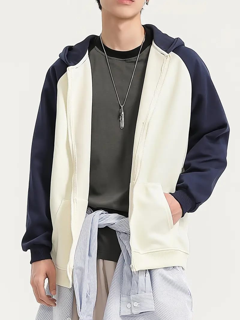 Celary Men's Colorblock Hoodie||Zip-Up Sweatshirt with Pockets ||Casual Cotton Blend Jacket for Men || Hoodie for Mens - Image 3