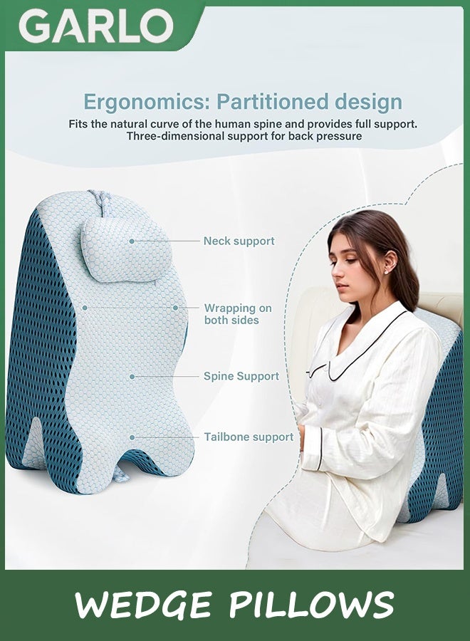 Garlo Pillow Wedge with Small Support Pillow Ergonomic Memory Foam Wedge Pillows for Female, Comfortable Wedge Pillows for Neck and Back, Small Wedge Pillows for Sleeping Reading Back Pain Relief - Image 4