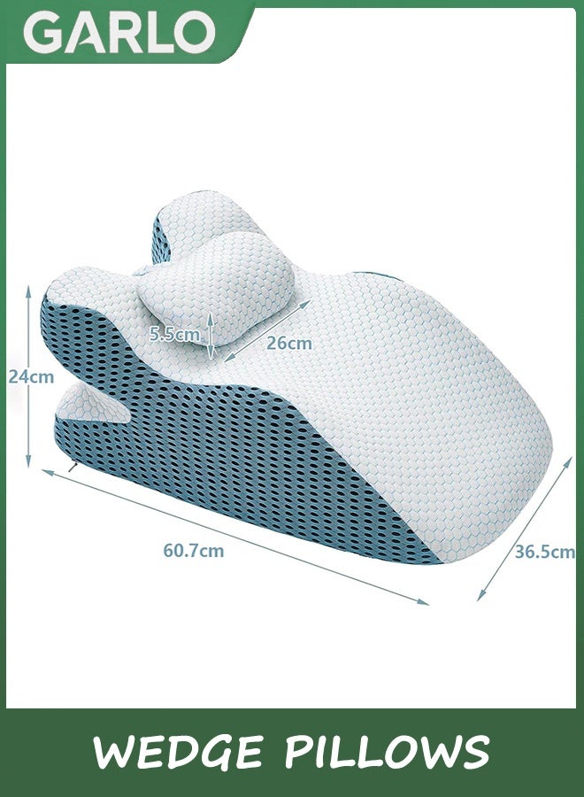 Garlo Pillow Wedge with Small Support Pillow Ergonomic Memory Foam Wedge Pillows for Female, Comfortable Wedge Pillows for Neck and Back, Small Wedge Pillows for Sleeping Reading Back Pain Relief - Image 3