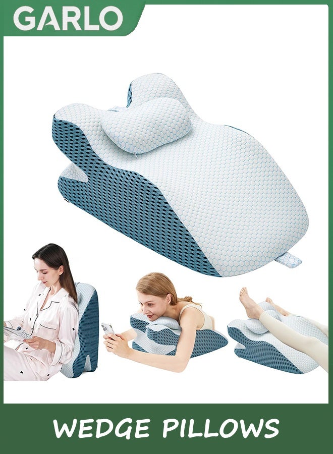 Garlo Pillow Wedge with Small Support Pillow Ergonomic Memory Foam Wedge Pillows for Female, Comfortable Wedge Pillows for Neck and Back, Small Wedge Pillows for Sleeping Reading Back Pain Relief - Image 1