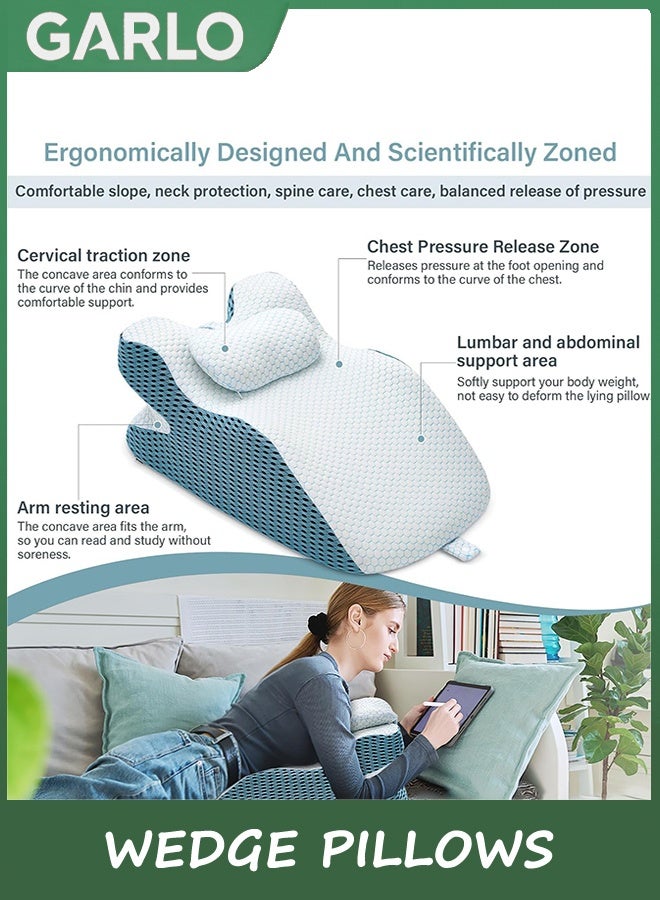 Garlo Pillow Wedge with Small Support Pillow Ergonomic Memory Foam Wedge Pillows for Female, Comfortable Wedge Pillows for Neck and Back, Small Wedge Pillows for Sleeping Reading Back Pain Relief - Image 2