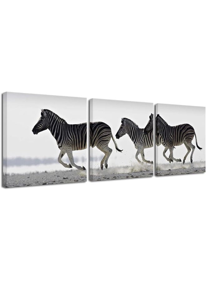 Pyradecor Zebra Canvas Prints Wall Art Black and White Animals Pictures Paintings for Living Room Bedroom Bathroom Home Decorations 3 Piece Modern Stretched Horse Artwork - Image 1
