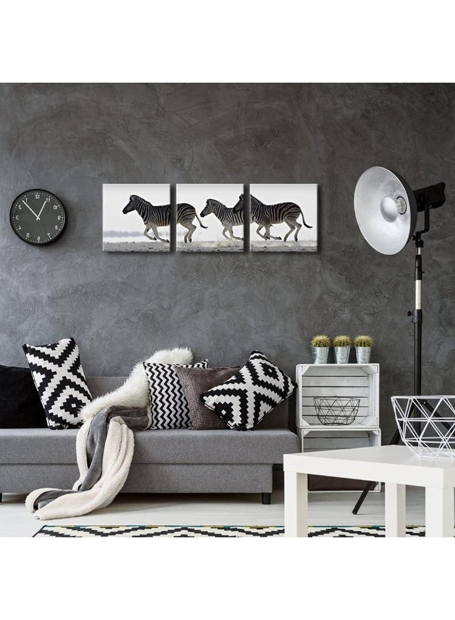 Pyradecor Zebra Canvas Prints Wall Art Black and White Animals Pictures Paintings for Living Room Bedroom Bathroom Home Decorations 3 Piece Modern Stretched Horse Artwork - Image 3