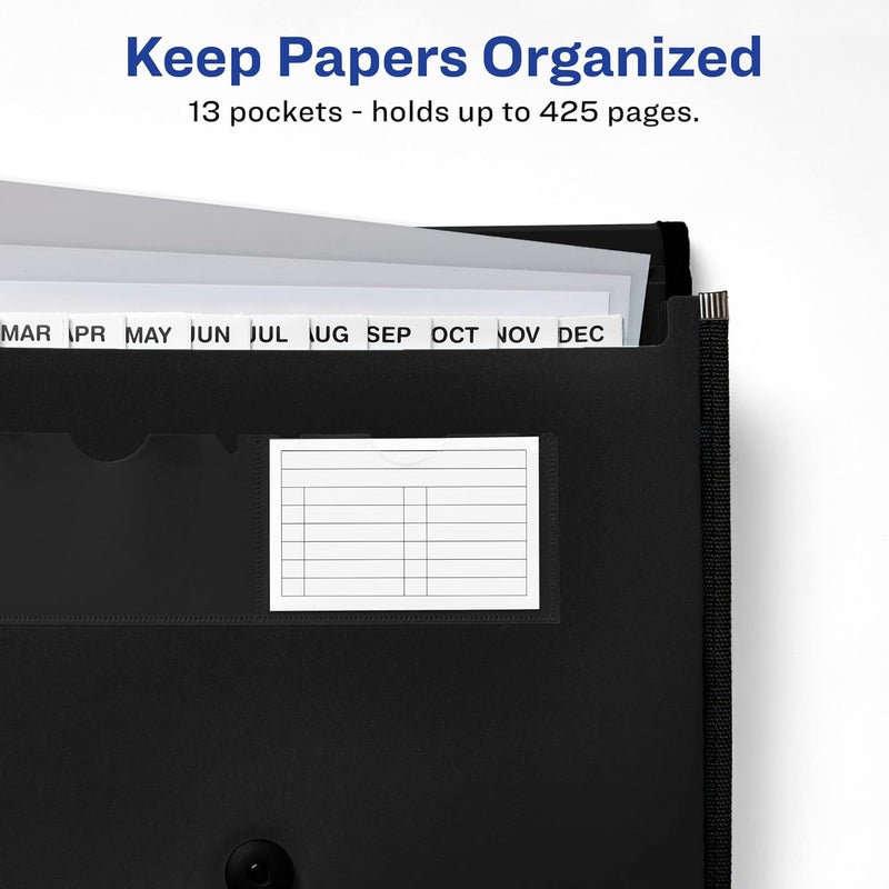 AVERY Expanding File Folder Organizer, 13-Pocket Accordion File Organizer, Black, Holds 425 Letter/A4-Size Sheets (73553) - Image 5