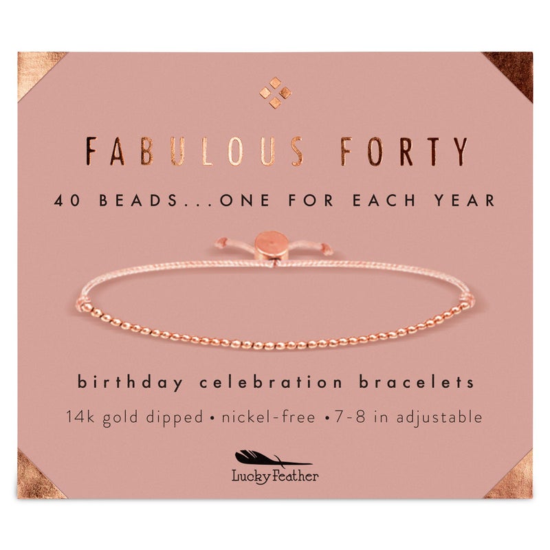 Lucky Feather Gifts for 40 Year Old Woman â€‹â€‹ | Cute 14k Gold Dipped Beads Bracelet | Fabulous Forty Milestone Bracelet | gift ideas, for women 40s | Adjustable 7"- 8" Cord | 40th Birthday Gifts Women - Image 1